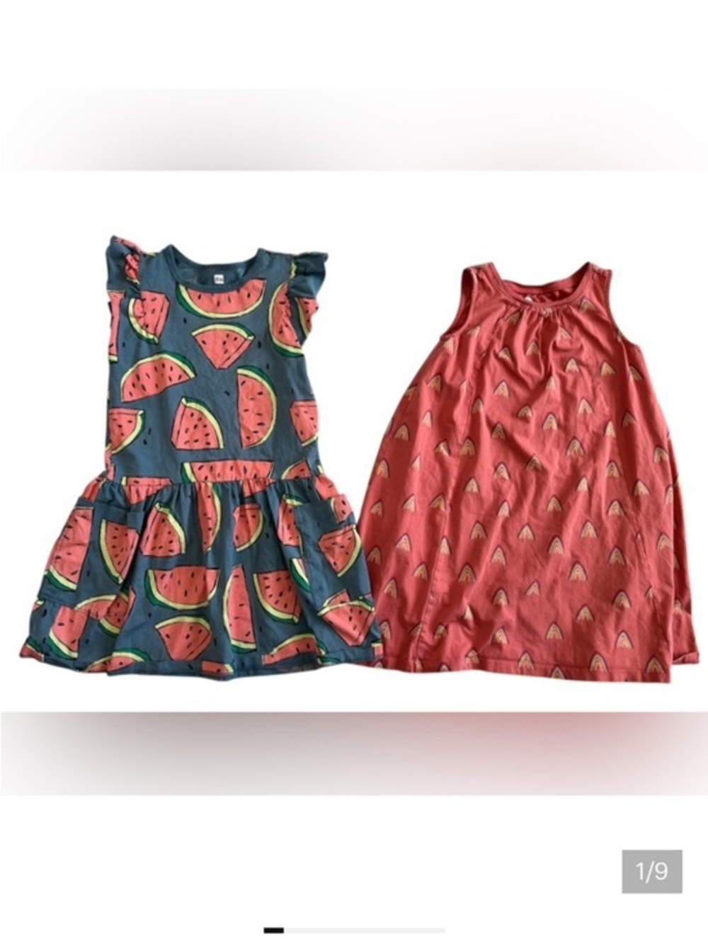 Watermelon Print Blue Dress & Coral Rainbow Dress - bundle
